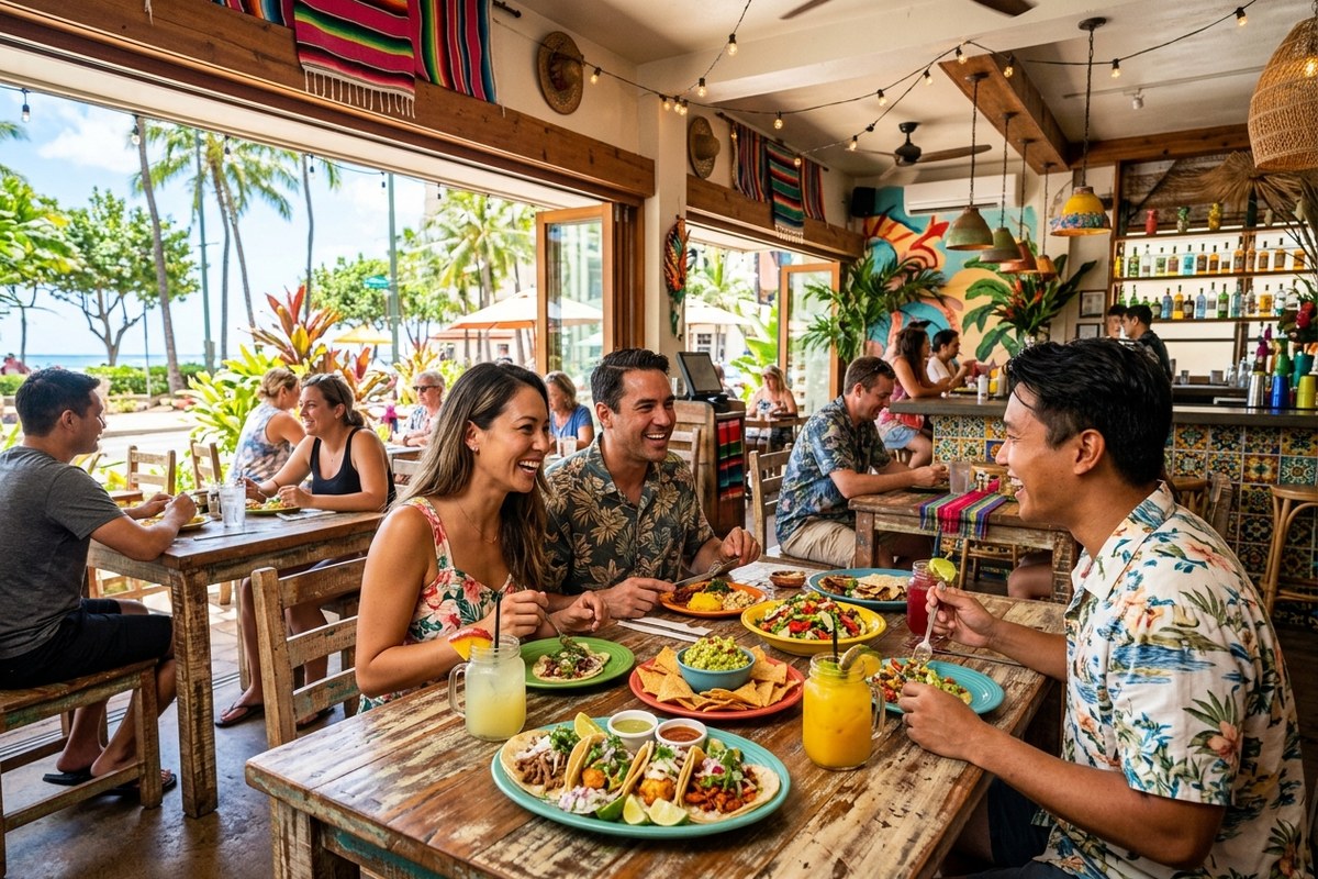 ハワイの風が吹き抜ける開放的でオシャレな店内（アロハアミーゴ・アイランド・メキシカン・カンティーナのイメージ）