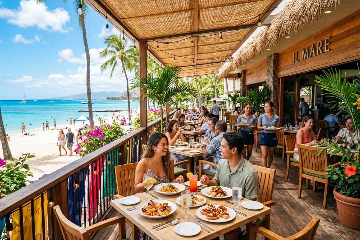 温かみのあるビーチウォーク店のテラス席外観(アランチーノ・オン・ビーチウォークのイメージ)
