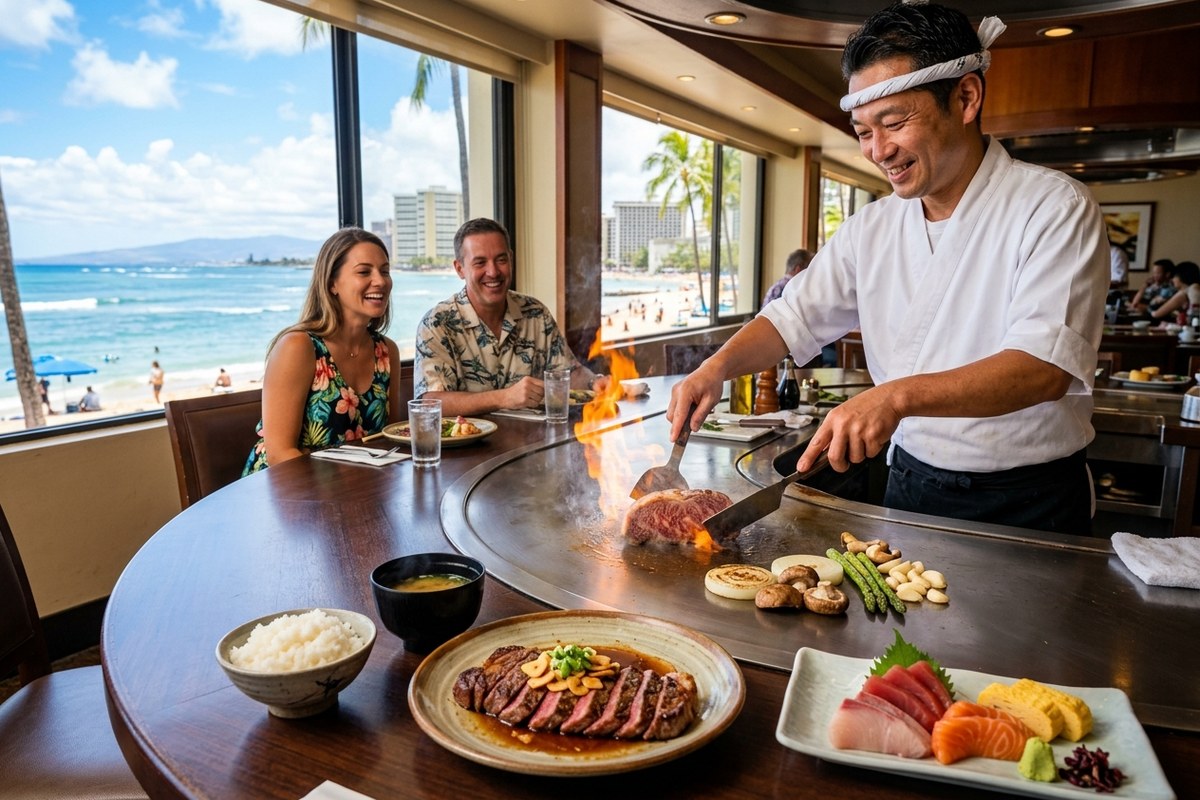 目の前の鉄板でシェフが豪快に焼き上げる極上ステーキ（レストラン・サントリーのイメージ）