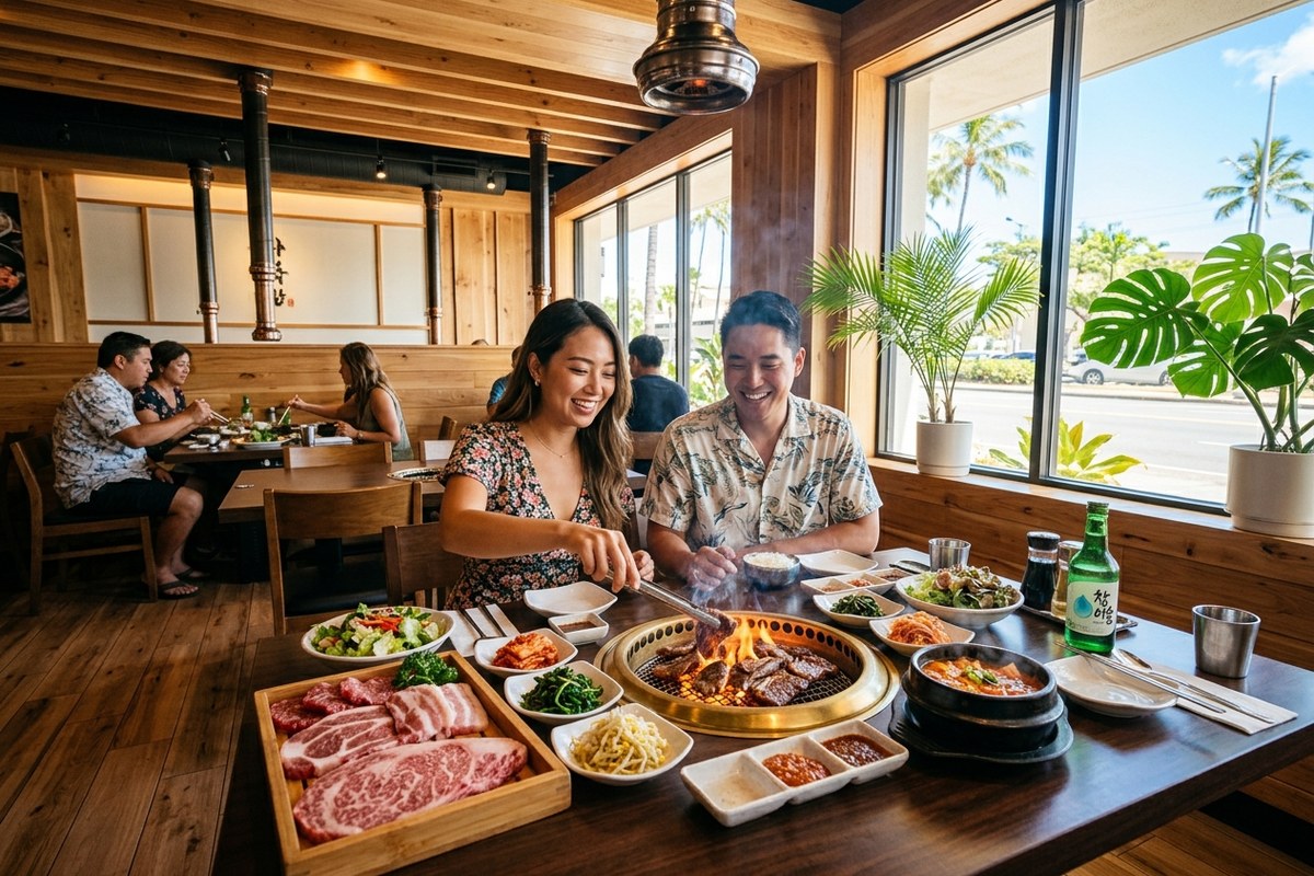 木目を基調としたシックで清潔感溢れる店内（ハンガン・コリアン・グリルハウスのイメージ）